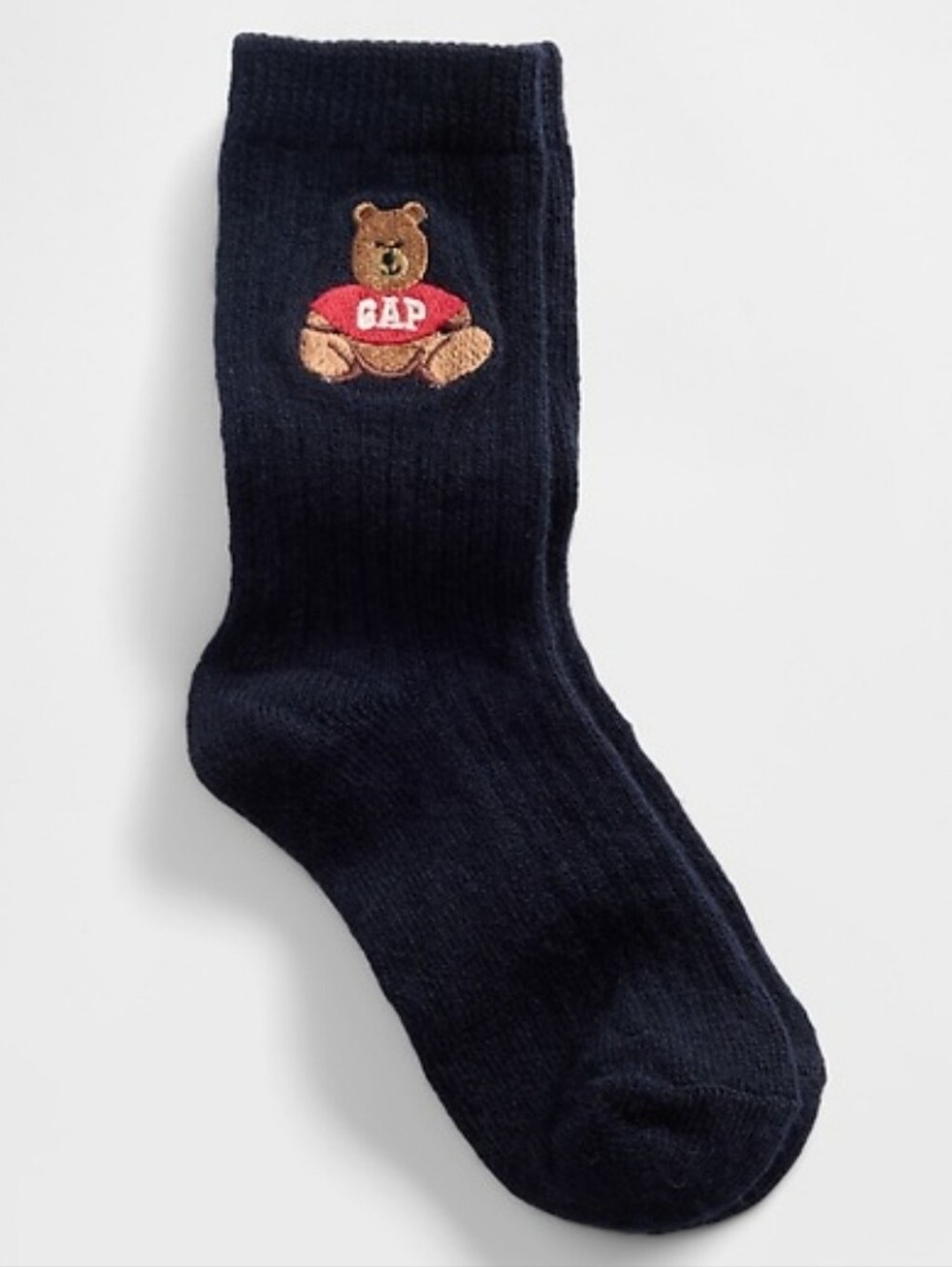 GAP KIDS Crew Socks Embroidered Brannan Bear Navy 1 PAIR - S/M Shoe Sizes 10-12